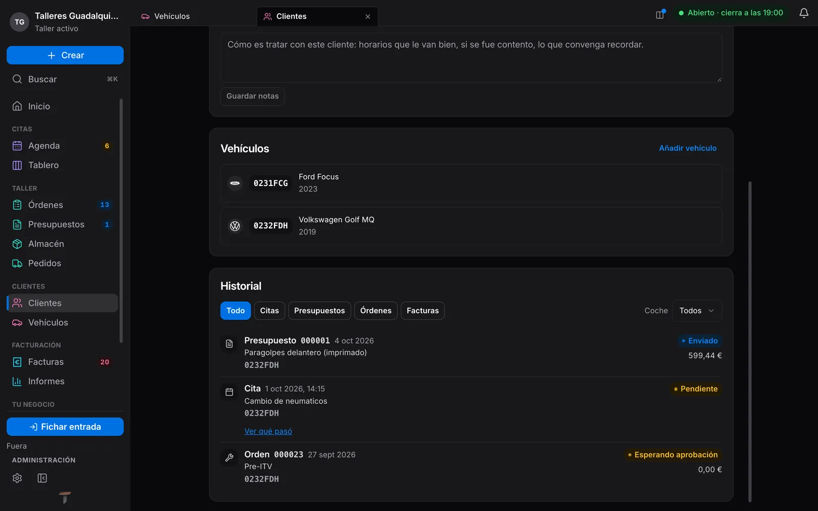 Así se ve en Torqua: Fichas de cliente
