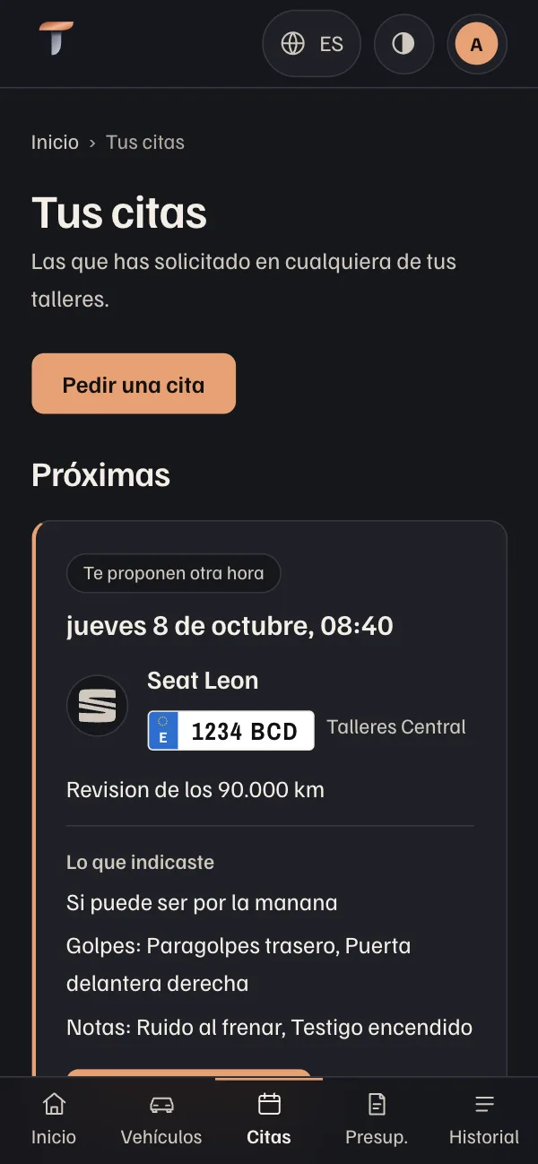 Así se ve en Torqua: Pide cita marcando los daños