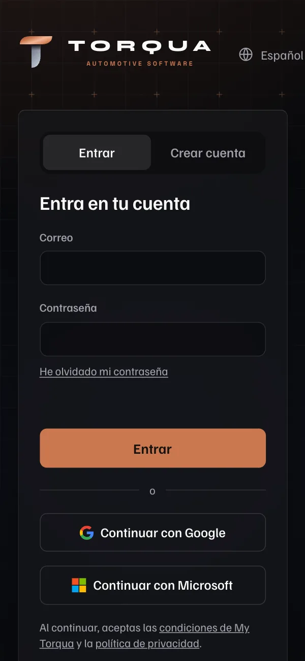 Así se ve en Torqua: Entran con su correo, Google o Microsoft