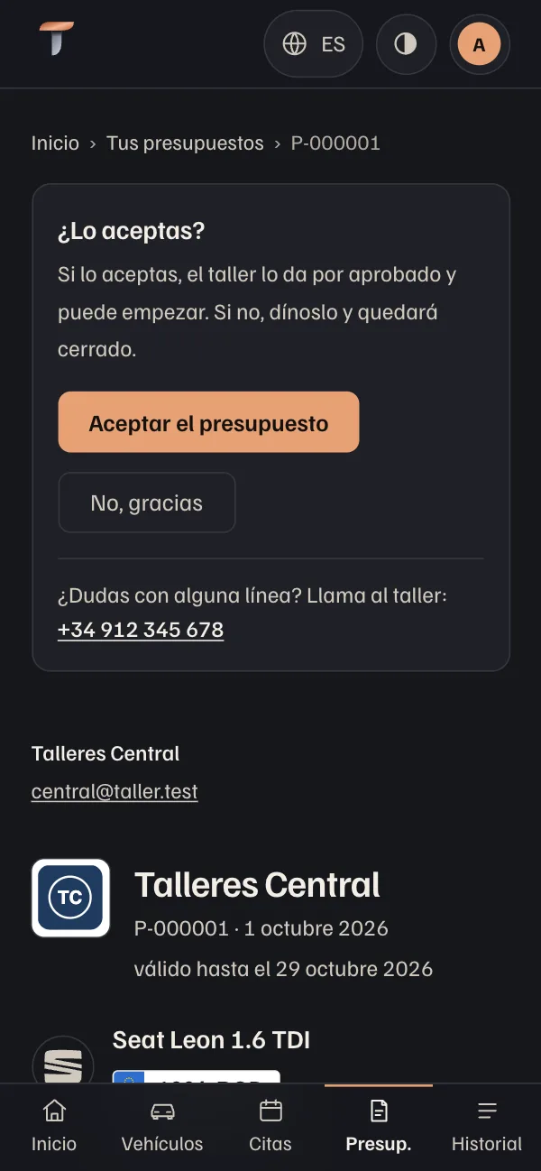Así se ve en Torqua: Acepta presupuestos desde el móvil