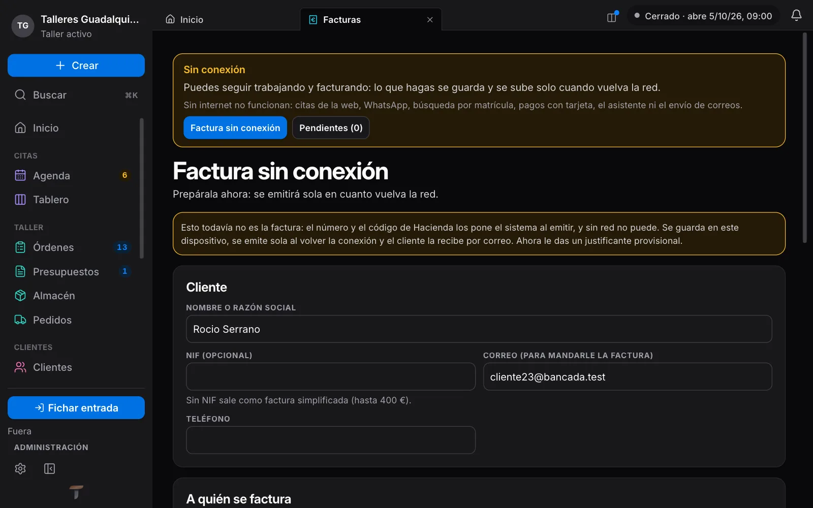 Así se ve en Torqua: Sin conexión, sigue facturando